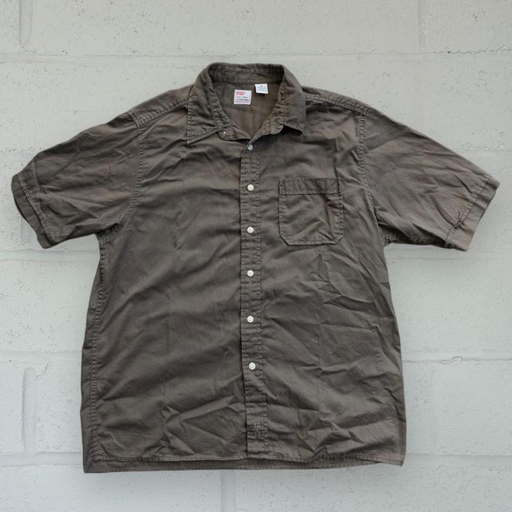 Vintage Levis Dry Goods Brown Canvas Work Shirt Mens Large Short Sleeve 90s